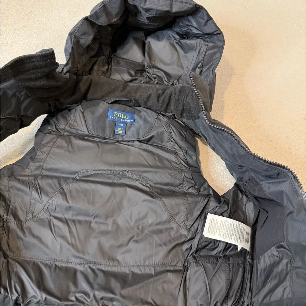 Polo Ralph Lauren Kid's Big Pony Hooded Puffer Down Vest Jacket - Black size 2T
